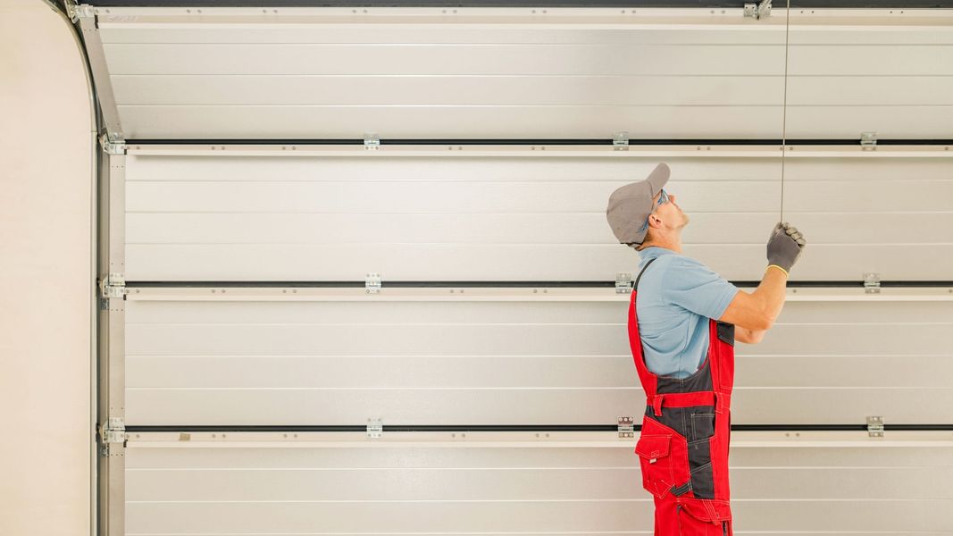 This scene from Lakewood, CO shows a man standing in front of a wall holding a cell phone. with features such as garage door services garage door repair garage door installation garage door spring repair new garage doors.